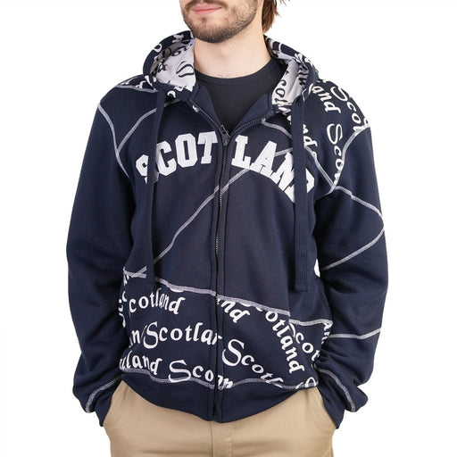 Men’s Scotland Zip Hoodie Navy – Graphic Stitch Hooded Sweatshirt - Heritage Of Scotland - NAVY
