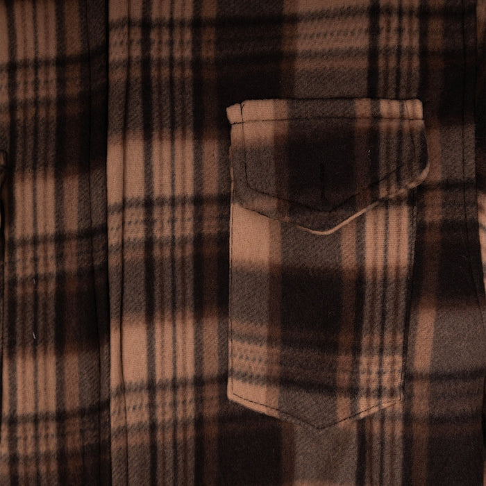 Mens Sherpa Shirt Jacket Beige Grey Check - Heritage Of Scotland - Beige Grey Check