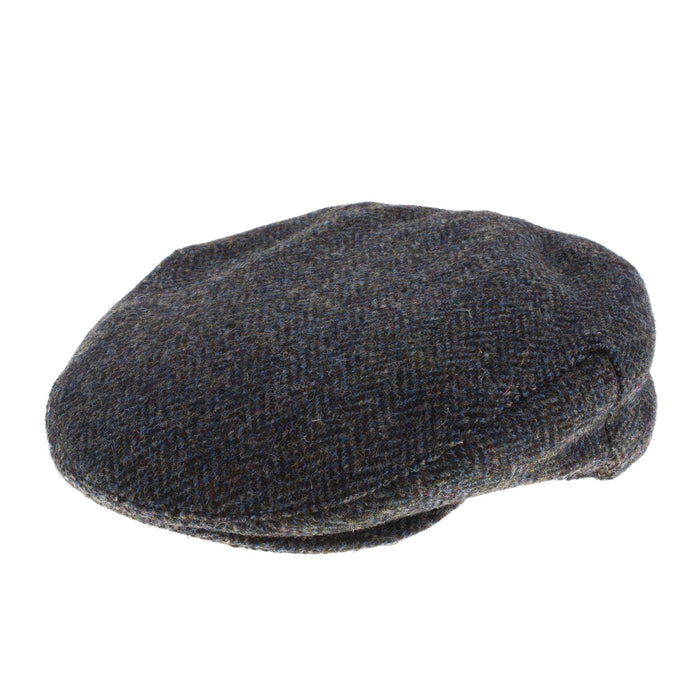 Men's Tweed Stornoway Y02 Flat Cap 2012 Grey/Blue Herringbone - Heritage Of Scotland - 2012 GREY/BLUE HERRINGBONE