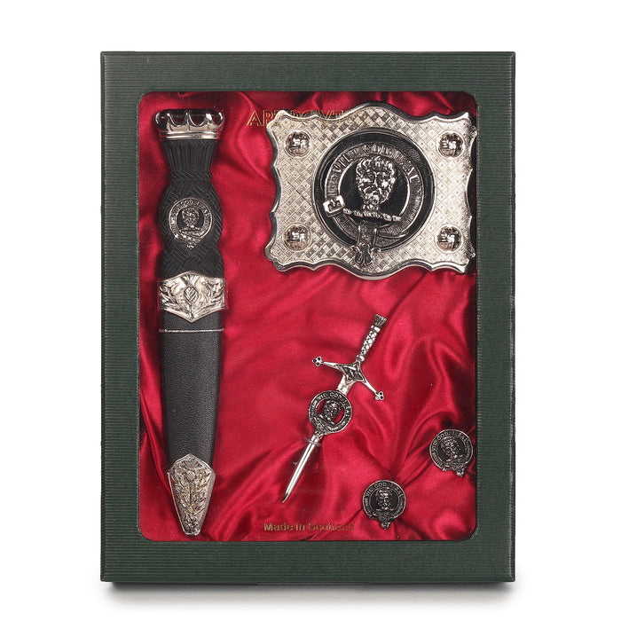 Menzies Clan Badge, Kilt Pin, Lapel Pin, Cufflinks, Keyring/Key Fob & Gift Set — Fine Pewter by Art Pewter — Made in Scotland (Shiny Finish) - Heritage Of Scotland - Gift Set