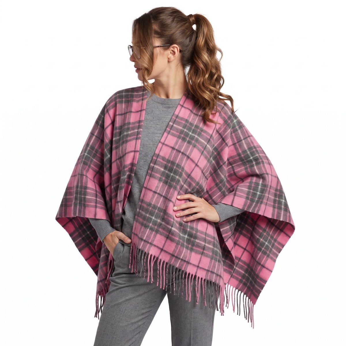 Mini Me Cape Dunedin Cashmere - Gresham and Pink-Derby - 100% Pure Cashmere - Heritage Of Scotland -