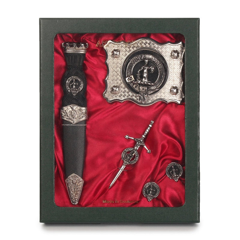 Montgomery Clan Badge, Kilt Pin, Lapel Pin, Cufflinks, Keyring/Key Fob & Gift Set — Fine Pewter by Art Pewter — Made in Scotland (Shiny Finish) - Heritage Of Scotland - Gift Set