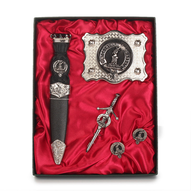 Morrison Clan Badge, Kilt Pin, Lapel Pin, Cufflinks, Keyring/Key Fob & Gift Set — Fine Pewter by Art Pewter — Made in Scotland (Shiny Finish) - Heritage Of Scotland - Gift Set
