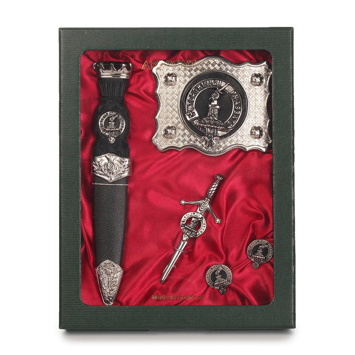 Morrison Clan Badge, Kilt Pin, Lapel Pin, Cufflinks, Keyring/Key Fob & Gift Set — Fine Pewter by Art Pewter — Made in Scotland (Shiny Finish) - Heritage Of Scotland - Gift Set