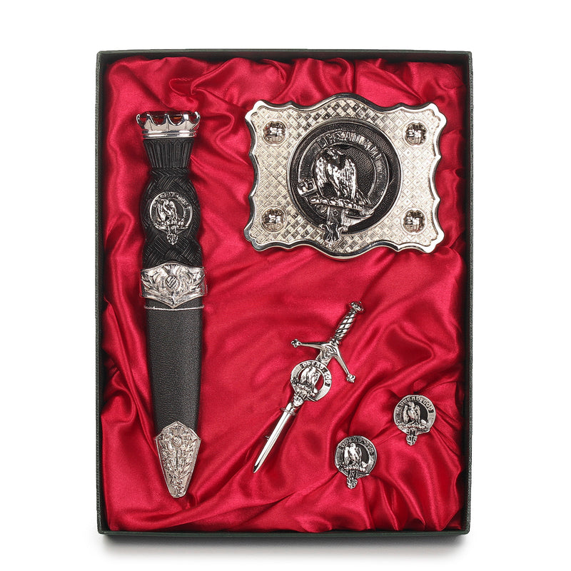 Munro Clan Badge, Kilt Pin, Lapel Pin, Cufflinks, Keyring/Key Fob & Gift Set — Fine Pewter by Art Pewter — Made in Scotland (Shiny Finish) - Heritage Of Scotland - Gift Set