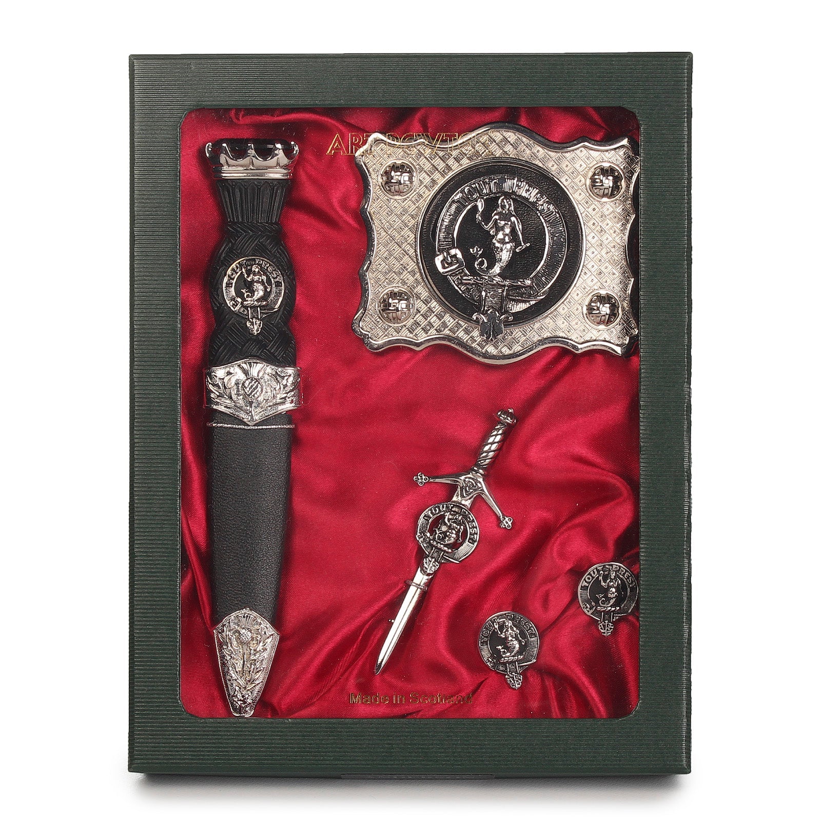 Murray Clan Badge, Kilt Pin, Lapel Pin, Cufflinks, Keyring/Key Fob & Gift Set — Fine Pewter by Art Pewter — Made in Scotland (Shiny Finish) - Heritage Of Scotland - Gift Set