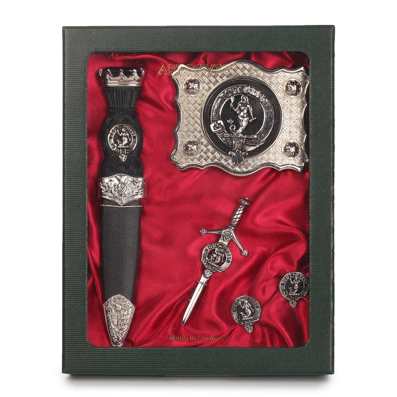 Murray Clan Badge, Kilt Pin, Lapel Pin, Cufflinks, Keyring/Key Fob & Gift Set — Fine Pewter by Art Pewter — Made in Scotland (Shiny Finish) - Heritage Of Scotland - Gift Set