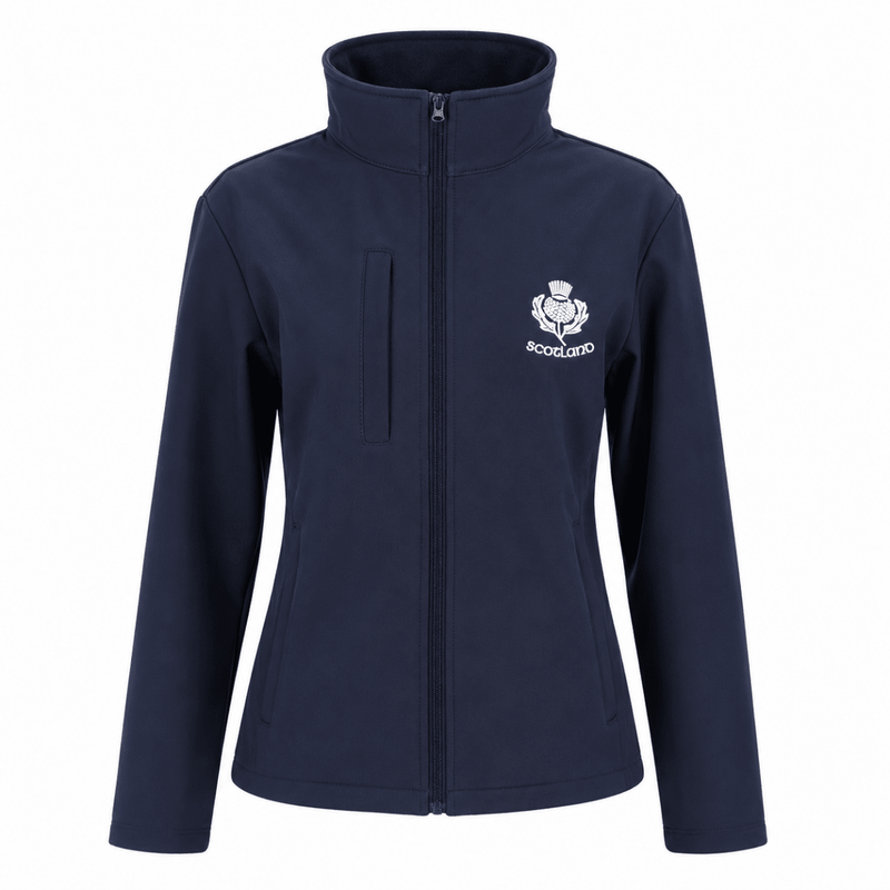 Navy Scotland Thistle Zip Softshell Jacket for Women - Heritage Of Scotland - S