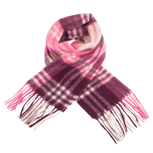 New Blue Label Edinburgh Cashmere Scarf Jk Check - Cabernet/Vicuna - Heritage Of Scotland - JK CHECK - CABERNET/VICUNA