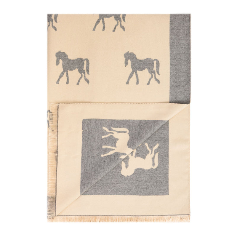 New Horse Super Soft Stole Cream/Light Grey - Heritage Of Scotland - CREAM/LIGHT GREY