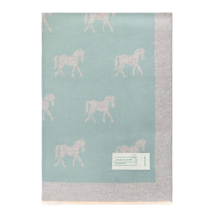 New Horse Super Soft Stole Green/Grey - Heritage Of Scotland - GREEN/GREY