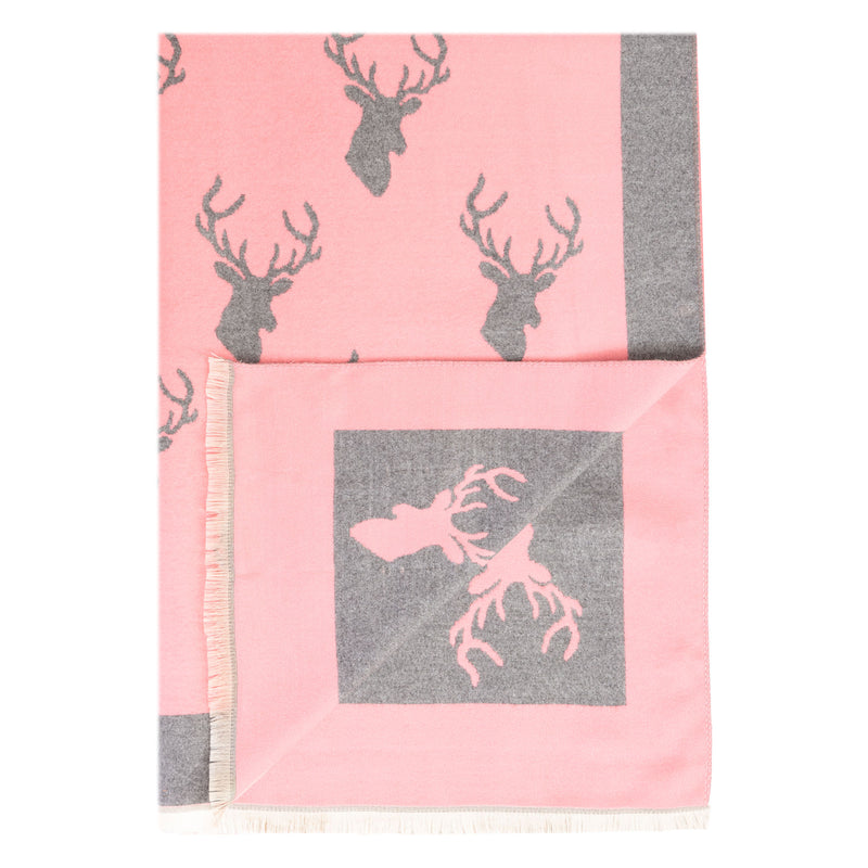 New Stag Super Soft Stole Deep Pink/Dark Grey - Heritage Of Scotland - DEEP PINK/DARK GREY
