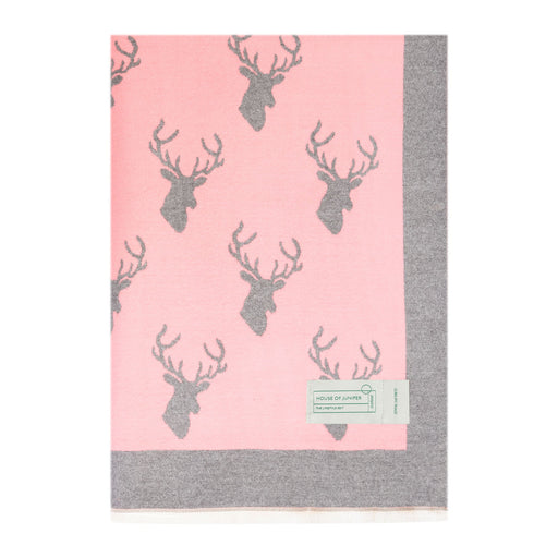 New Stag Super Soft Stole Deep Pink/Dark Grey - Heritage Of Scotland - DEEP PINK/DARK GREY