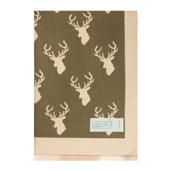 New Stag Super Soft Stole Olive/Cream - Heritage Of Scotland - OLIVE/CREAM