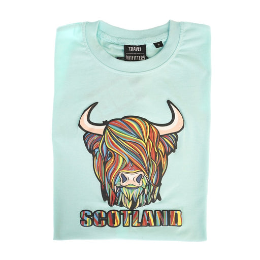 Pastel Highland Cow 3D Puff T-Shirt Aqua – Scotland Graphic Unisex Tee - Heritage Of Scotland - XS