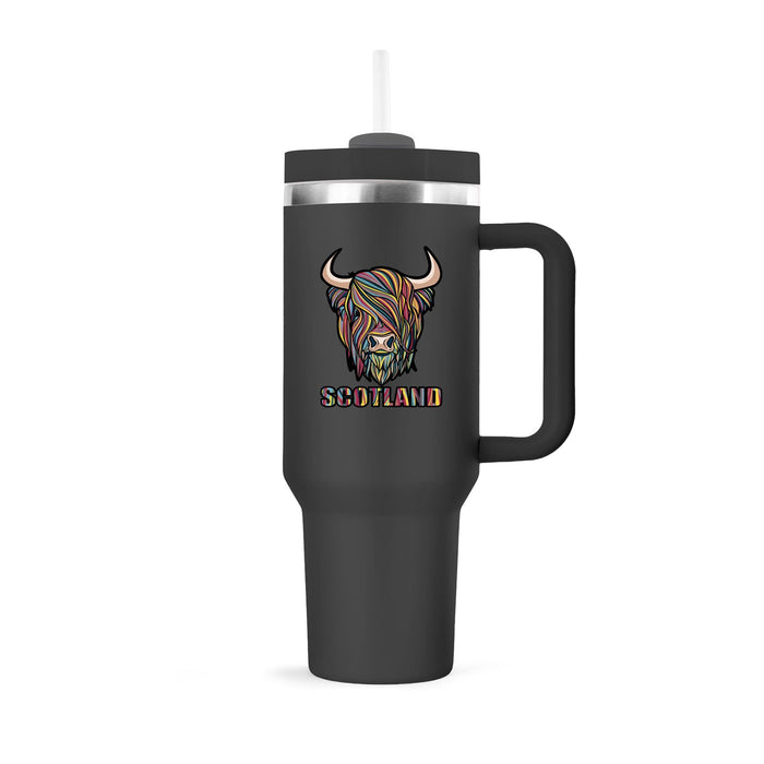 Pastel Highland Cow Cup 40Oz With Straw Black - Heritage Of Scotland - BLACK