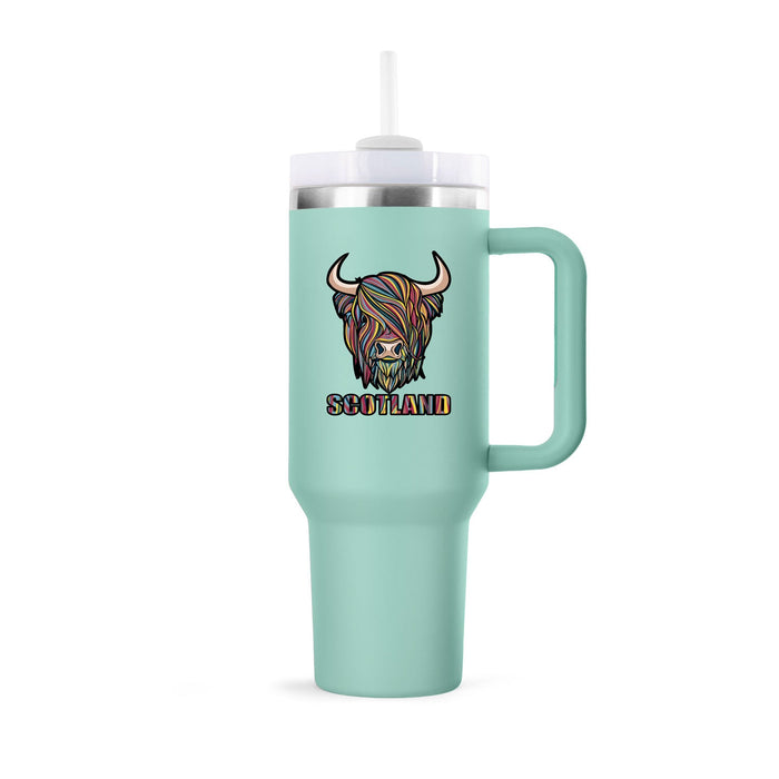 Pastel Highland Cow Cup 40Oz With Straw Frosty Green - Heritage Of Scotland - FROSTY GREEN