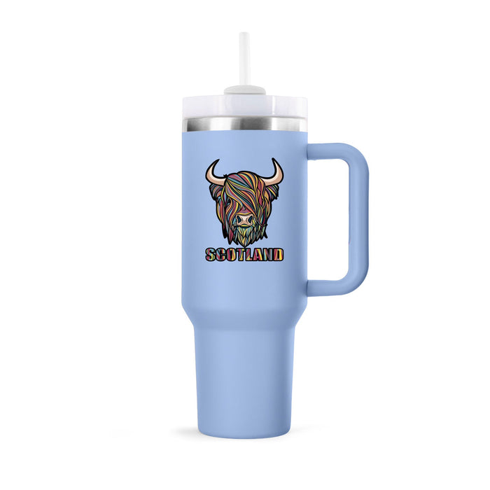 Pastel Highland Cow Cup 40Oz With Straw Sky Blue - Heritage Of Scotland - SKY BLUE