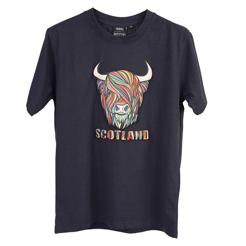 Pastel Highland Cow T-shirt Navy - Heritage Of Scotland - XS