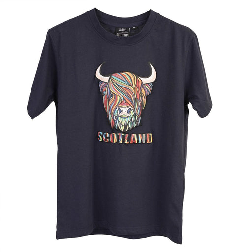 Pastel Highland Cow T-shirt Navy - Heritage Of Scotland - XS