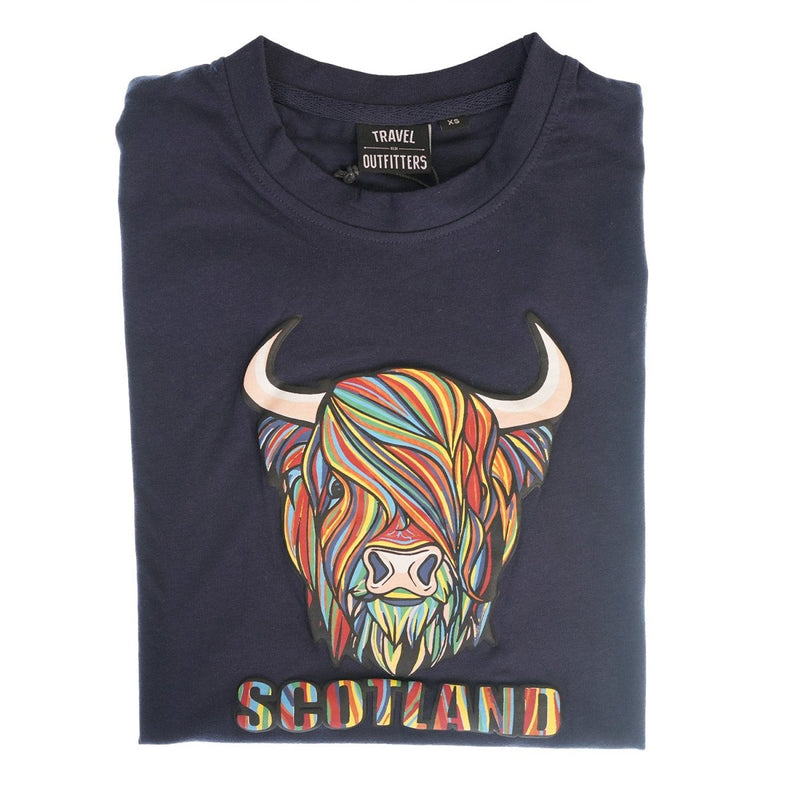 Pastel Highland Cow T-shirt Navy - Heritage Of Scotland - XS