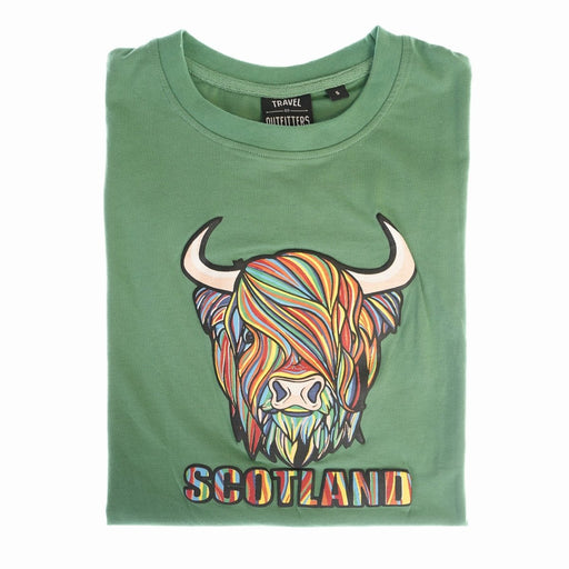 Pastel Highland Cow Tshirt Green - Heritage Of Scotland - XS