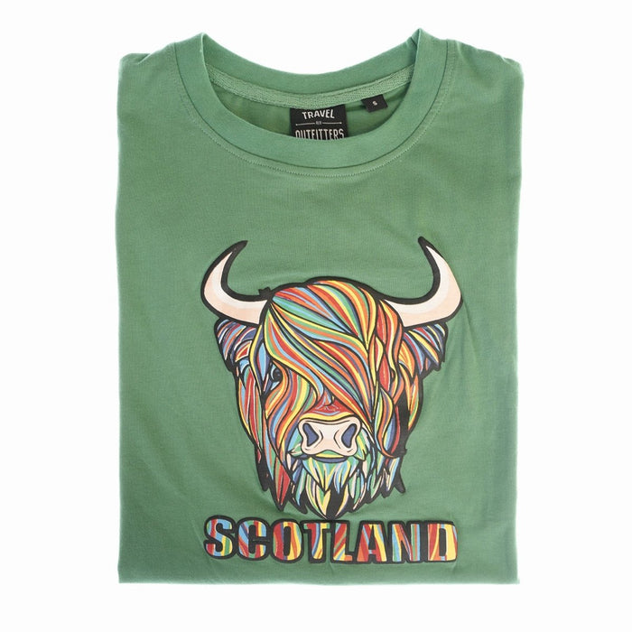 Pastel Highland Cow Tshirt Green - Heritage Of Scotland - XS