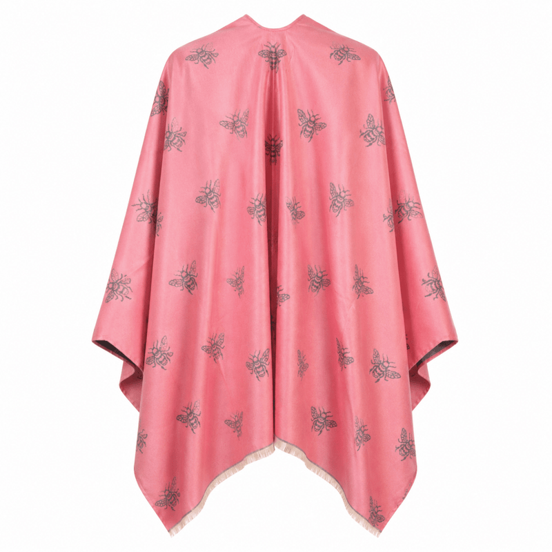 Pink Bee Print Reversible Wrap Cape for Women - DUSKY PINK - Heritage Of Scotland -