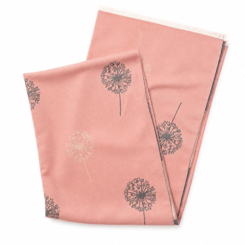 Pink Dandelion Print Scarf for Women | Soft Lightweight Wrap - LIGHT PINK AND GREY - Heritage Of Scotland -