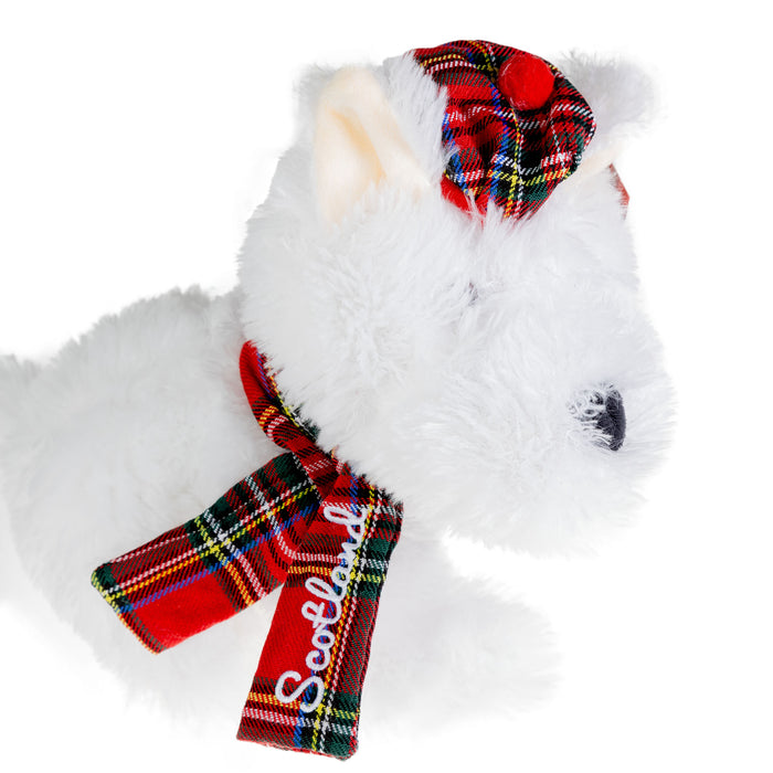 Plush Toy - White Tartan Dog 25Cm - Heritage Of Scotland - NA