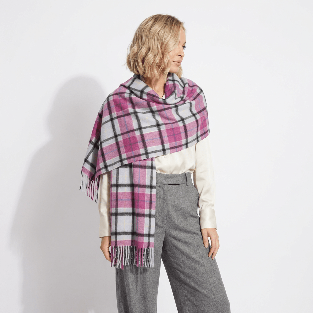 Premium 100% Cashmere Tartan Stole – Light Blue Check | Edinburgh Cashmere - Heritage Of Scotland -