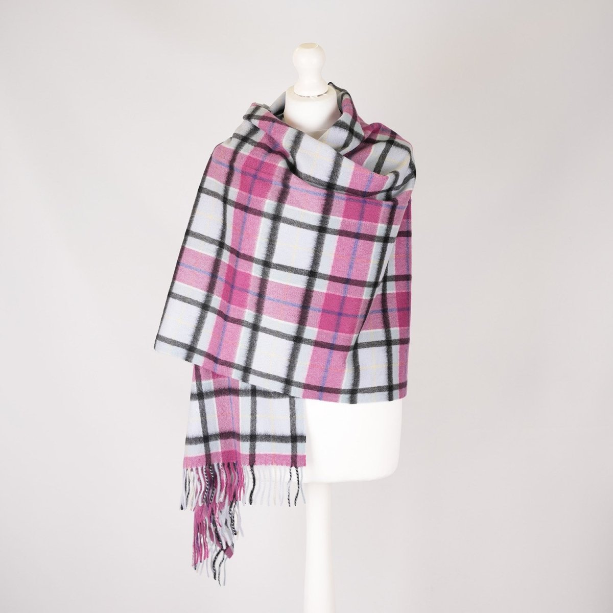 Premium 100% Cashmere Tartan Stole – Light Blue Check | Edinburgh Cashmere - Heritage Of Scotland -