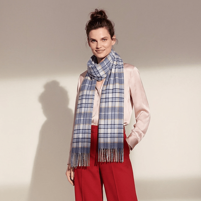 Premium 100% Pure Cashmere Wide Fringed Scarf - BROKEN GINGHAM - Heritage Of Scotland -