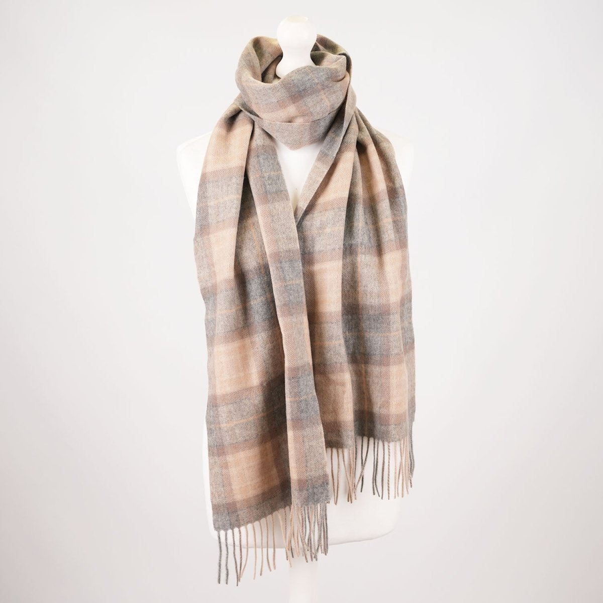 Premium 100% Pure Cashmere Wide Fringed Scarf - MACKELLAR NATURAL - Heritage Of Scotland -