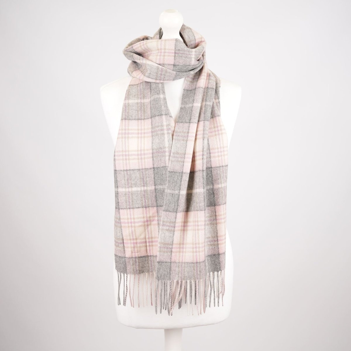 Premium 100% Pure Cashmere Wide Fringed Scarf - MACKELLAR PINK - Heritage Of Scotland -