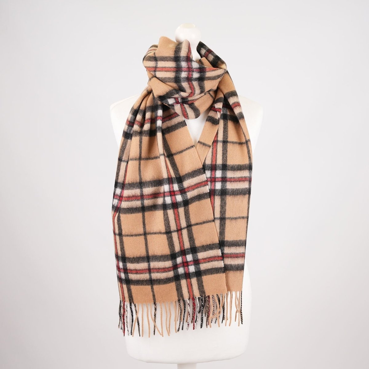 Premium 100% Pure Cashmere Wide Fringed Scarf - THOMSON CAMEL - Heritage Of Scotland -