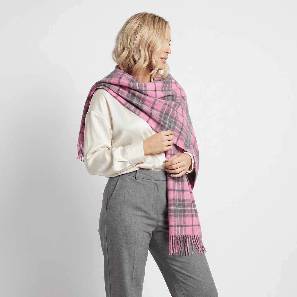 Premium Reversible 100% Cashmere Stole – Gresham Pink Derby | Dunedin Cashmere - Heritage Of Scotland -