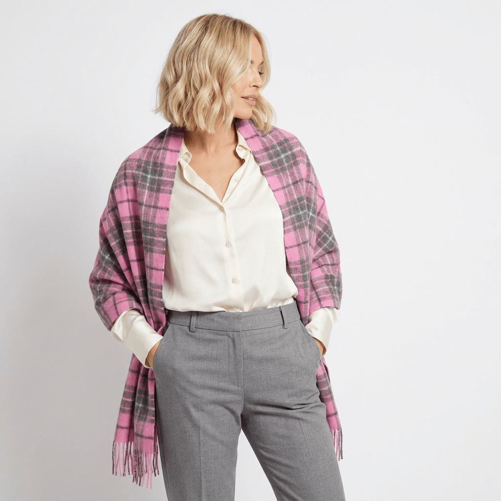Premium Reversible 100% Cashmere Stole – Gresham Pink Derby | Dunedin Cashmere - Heritage Of Scotland -