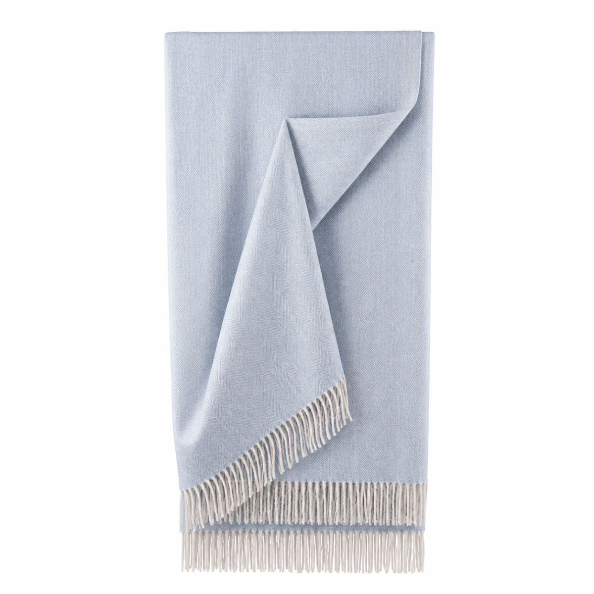 Recycled Wool Herringbone Blanket with Fringe - Soft Warm Throw - CORNFLOWER - Heritage Of Scotland -