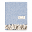 Recycled Wool Herringbone Blanket with Fringe - Soft Warm Throw - CORNFLOWER - Heritage Of Scotland -