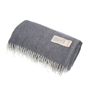 Recycled Wool Herringbone Blanket with Fringe – Soft Warm Throw - Heritage Of Scotland - Denim