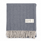 Recycled Wool Herringbone Blanket with Fringe - Soft Warm Throw - DENIM - Heritage Of Scotland -