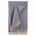 Recycled Wool Herringbone Blanket with Fringe - Soft Warm Throw - DENIM - Heritage Of Scotland -