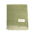 Recycled Wool Herringbone Blanket with Fringe - Soft Warm Throw - GREEN - Heritage Of Scotland -