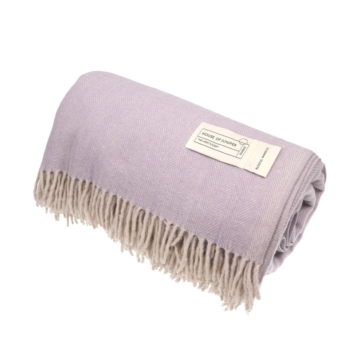 Recycled Wool Herringbone Blanket with Fringe - Soft Warm Throw - HEATHER - Heritage Of Scotland -