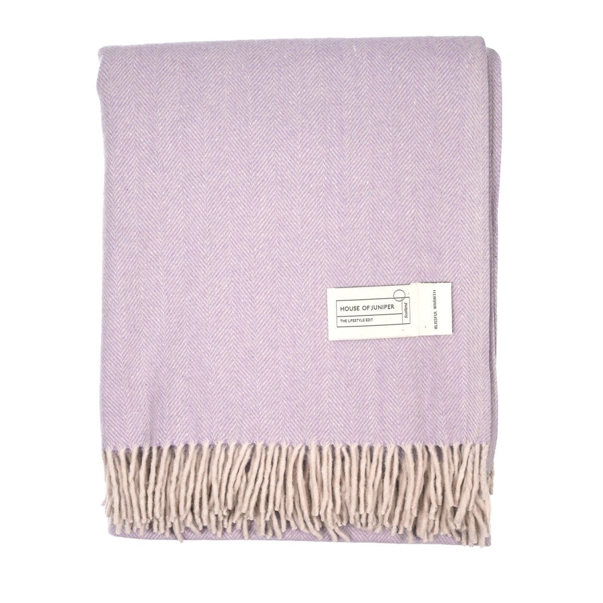 Recycled Wool Herringbone Blanket with Fringe - Soft Warm Throw - HEATHER - Heritage Of Scotland -
