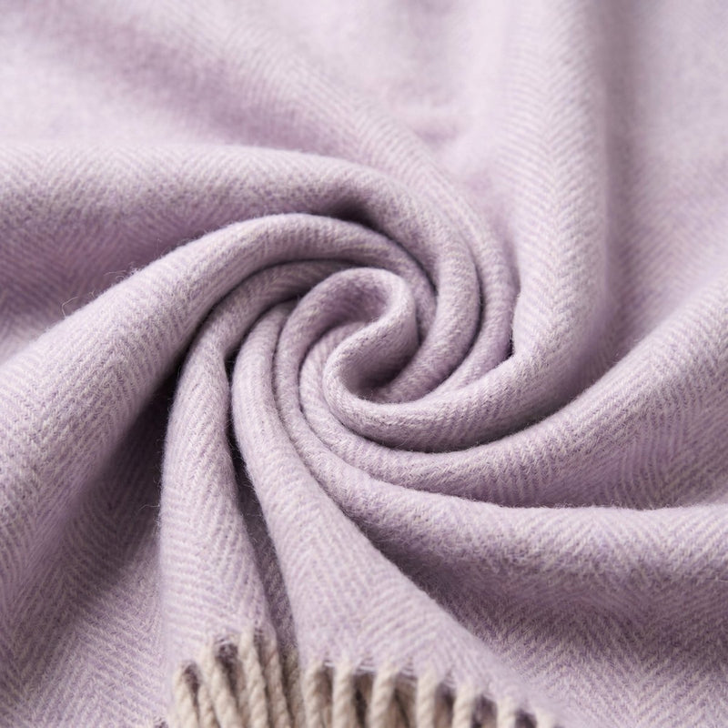 Recycled Wool Herringbone Blanket with Fringe – Soft Warm Throw - Heritage Of Scotland - Heather