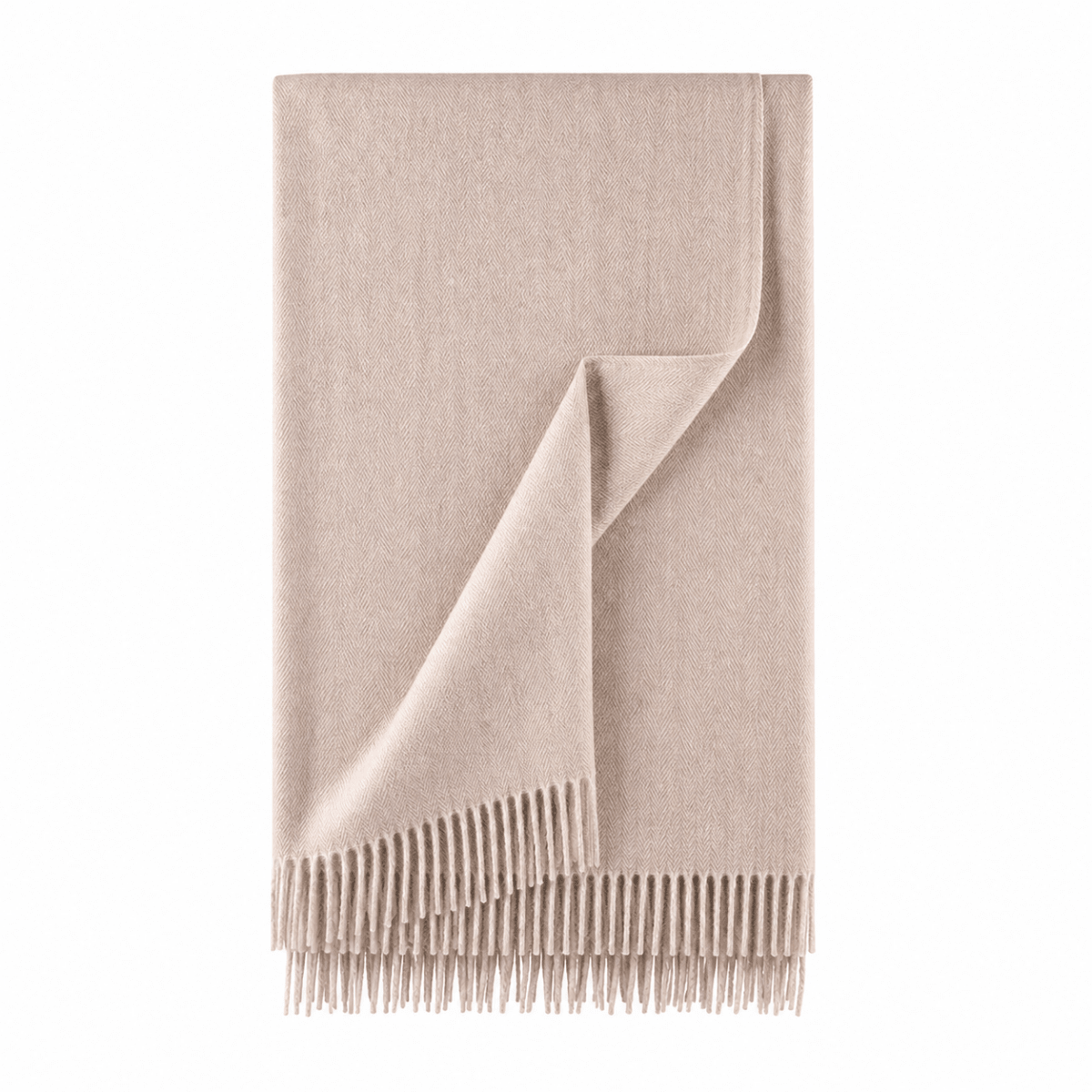 Recycled Wool Herringbone Blanket with Fringe - Soft Warm Throw - OATMEAL - Heritage Of Scotland -