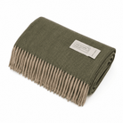 Recycled Wool Herringbone Blanket with Fringe - Soft Warm Throw - OLIVE - Heritage Of Scotland -