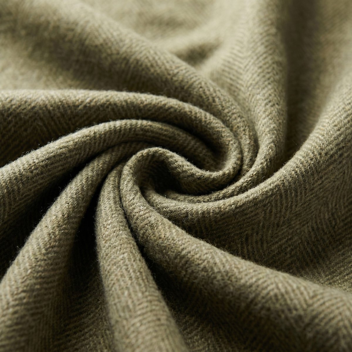 Recycled Wool Herringbone Blanket with Fringe - Soft Warm Throw - OLIVE - Heritage Of Scotland -